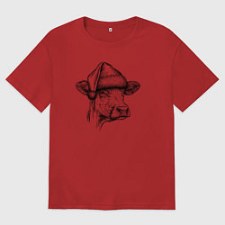 Женская футболка оверсайз Новогодняя Буренка