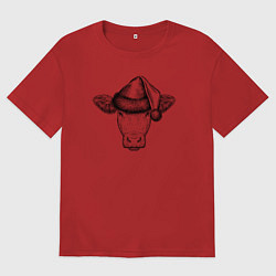 Женская футболка оверсайз Буренка новогодняя