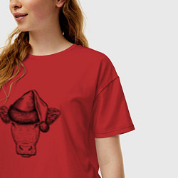 Футболка оверсайз женская Буренка новогодняя, цвет: красный — фото 2