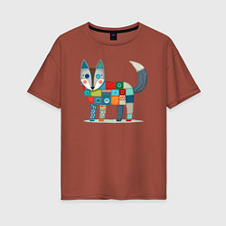 Футболка оверсайз женская Funny fox - patchwork ai art, цвет: кирпичный