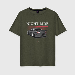 Футболка оверсайз женская Nissan skyline night ride, цвет: меланж-хаки