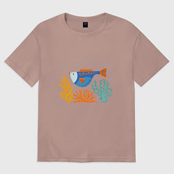 Женская футболка оверсайз Рыбка в кораллах