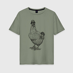 Футболка оверсайз женская Новогодняя курочка, цвет: авокадо
