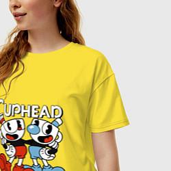 Футболка оверсайз женская Cuphead and Mugman, цвет: желтый — фото 2