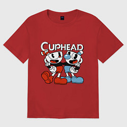 Женская футболка оверсайз Cuphead and Mugman