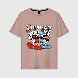 Женская футболка оверсайз Cuphead and Mugman