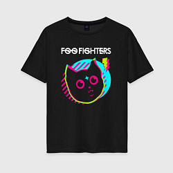 Футболка оверсайз женская Foo Fighters rock star cat, цвет: черный