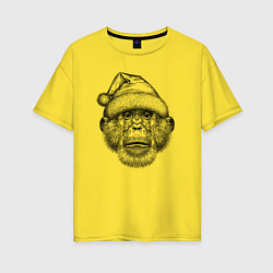 Женская футболка оверсайз Шимпанзе Дед Мороз