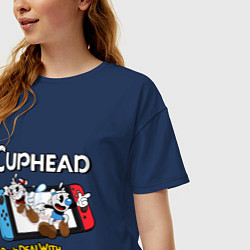 Футболка оверсайз женская Switch cuphead, цвет: тёмно-синий — фото 2