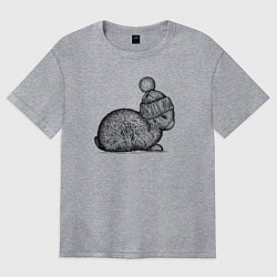 Футболка оверсайз женская Зайченок в шапке, цвет: меланж