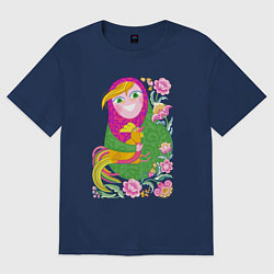 Футболка оверсайз женская Матрешка и Петушок золотой гребешок, цвет: тёмно-синий