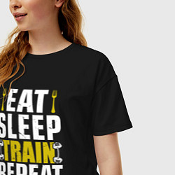 Футболка оверсайз женская Eat sleep train, цвет: черный — фото 2