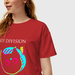 Футболка оверсайз женская Joy Division rock star cat, цвет: красный — фото 2
