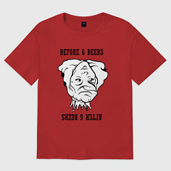 Футболка оверсайз женская До и после шести пива, цвет: красный