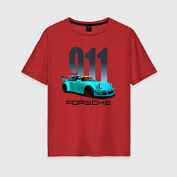 Футболка оверсайз женская Cпортивный автомобиль Porsche, цвет: красный