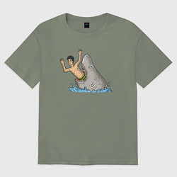 Футболка оверсайз женская Остерегайся акул, цвет: авокадо