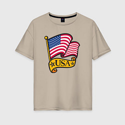 Футболка оверсайз женская American flag, цвет: миндальный