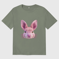 Футболка оверсайз женская Розовый заяц - портрет кролика, цвет: авокадо