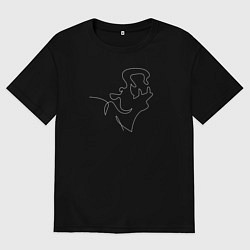 Женская футболка оверсайз Бегемот line art белый на темном