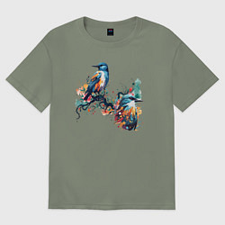 Женская футболка оверсайз Птицы на ветке дерева