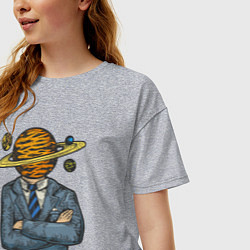 Футболка оверсайз женская Человек сатурн, цвет: меланж — фото 2