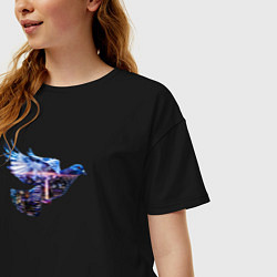 Футболка оверсайз женская Голубь с ночным городом внутри, цвет: черный — фото 2
