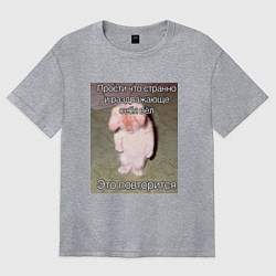 Футболка оверсайз женская Котик плохо себя вёл мем, цвет: меланж