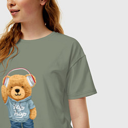 Футболка оверсайз женская Плюшевый мишка в наушниках, цвет: авокадо — фото 2