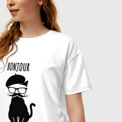 Футболка оверсайз женская Bonjour ёпта кот в очках, цвет: белый — фото 2