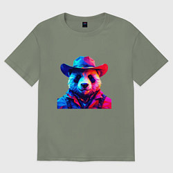 Женская футболка оверсайз Панда ковбой