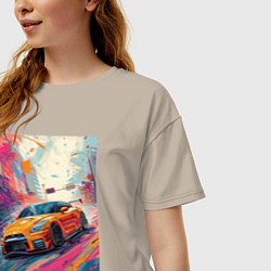 Футболка оверсайз женская Nissan GT-R дрифт в городе, цвет: миндальный — фото 2