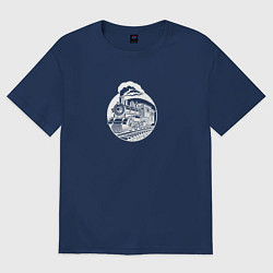 Футболка оверсайз женская Винтажный паровоз в движении, цвет: тёмно-синий