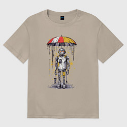 Женская футболка оверсайз Одинокий робот под зонтом