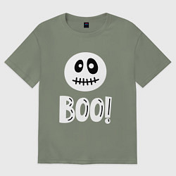 Женская футболка оверсайз Страшный белый смайлик: Буу!