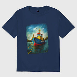 Футболка оверсайз женская Кораблик у причала, цвет: тёмно-синий