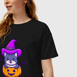 Футболка оверсайз женская Kitty halloween, цвет: черный — фото 2