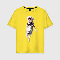 Футболка оверсайз женская Принцесса Мононоке волк, цвет: желтый