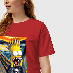 Футболка оверсайз женская Барт Симпсон кричит - мем нейросеть, цвет: красный — фото 2