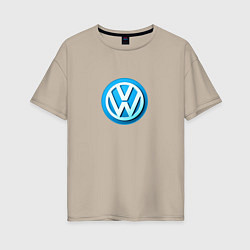 Футболка оверсайз женская Volkswagen logo blue, цвет: миндальный