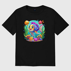 Футболка оверсайз женская Яркий подводный мир, цвет: черный