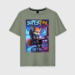 Футболка оверсайз женская Super fox gamer - ai art fantasy, цвет: авокадо