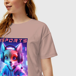 Футболка оверсайз женская Funny fox - e sports ai art, цвет: пыльно-розовый — фото 2
