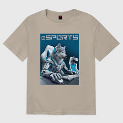 Женская футболка оверсайз Крутой волчара киберспортсмен - нейросеть