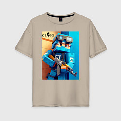Женская футболка оверсайз Counter Strike and Minecraft - collaboration