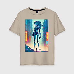 Женская футболка оверсайз Cyber girl from future - fantasy