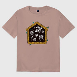 Футболка оверсайз женская Космический домик, цвет: пыльно-розовый