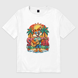 Женская футболка оверсайз Лисица с гитарой жаркое лето