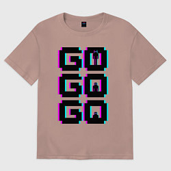 Футболка оверсайз женская Надпись чёрного цвета go go go с человечками, цвет: пыльно-розовый