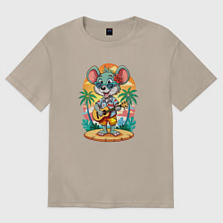 Женская футболка оверсайз Мышонок играет на гитаре жарким летом