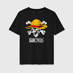 Женская футболка оверсайз One piece череп в соломенной шляпе